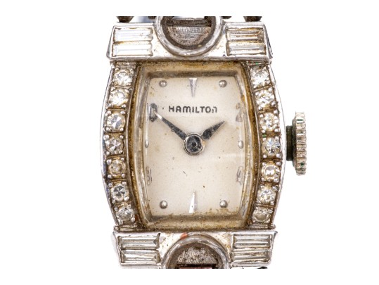 Hamilton Vintage Platinum And Diamond Case Wristwatch, Gold Filled Buckle, As-is