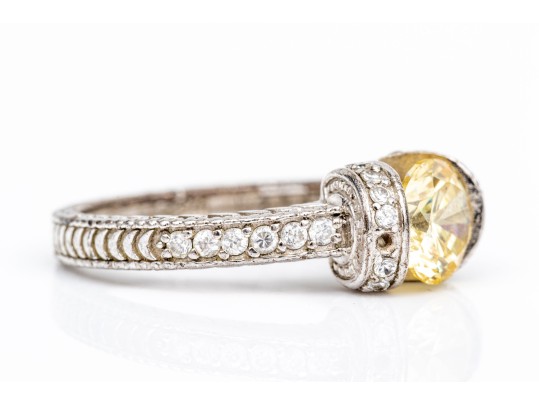 Sterling Silver Ornate Duo Of Matching Cz Set Rings, Size 6.75