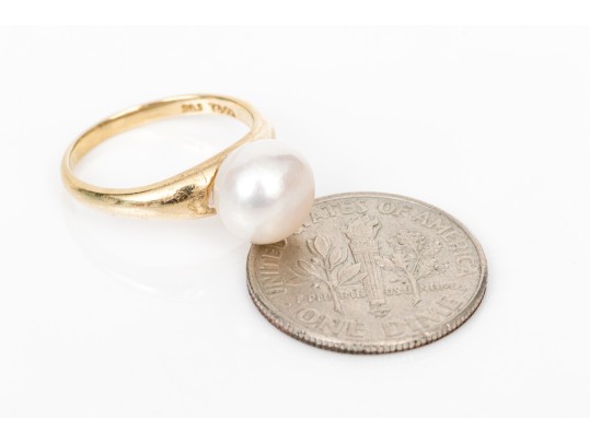 Tiffany & Co. 14k Yellow Simple Cultured Freshwater Pearl Solitaire Ring, Size 3, See Note