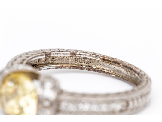 Sterling Silver Ornate Duo Of Matching Cz Set Rings, Size 6.75