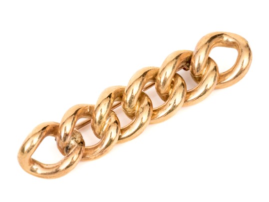 10k Yellow Gold Vintage Chain Motif Bar Pin Brooch