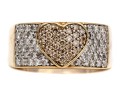 10k Yellow Gold Fun Brown And White Pave Diamond Heart Motif Ring, App. 0.98 TCW, Size 6.75+