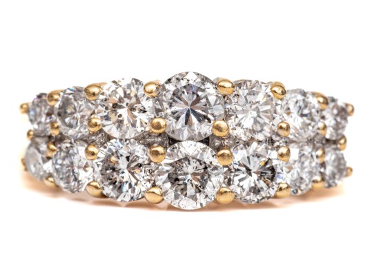 14k Yellow Gold Fabulous Two Row Graduated Diamond Dome Ring, App. 1.12 TCW, Size 6