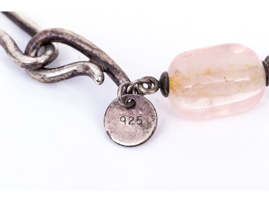 Tiffany & Co. Sterling Silver Vintage Twisted Link And Rose Quartz Station Necklace