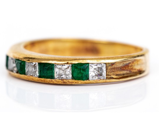 14k Yellow Gold Cz Set Channel Band Ring, Size 7.25