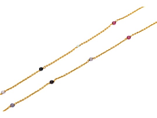 22k Yellow Gold Lovely Multi Stone Bead And Fine Chain Link Necklace