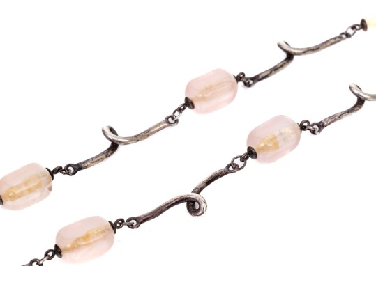 Tiffany & Co. Sterling Silver Vintage Twisted Link And Rose Quartz Station Necklace