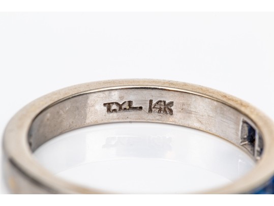 14k White Gold Square Cut Blue Sapphire Band Ring, App. 1.15 TCW, Size 8