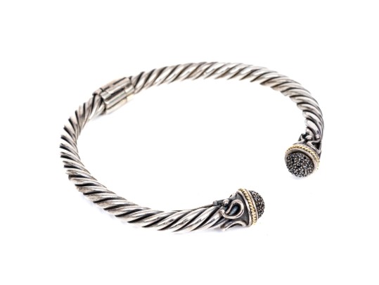 Effy Sterling Silver And 18k Yellow Gold Cable Hinged Cuff Bracelet With Black Diamonds