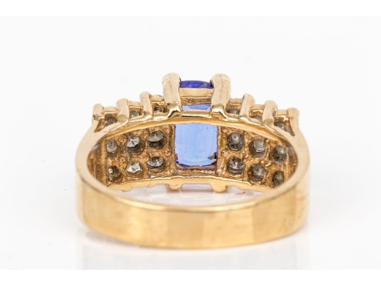Levian 14k Yellow Gold Tanzanite And Diamond Cluster Ring, App. 0.54 TCW In Diamonds, Size 7.75