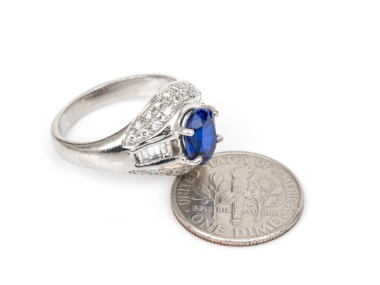 Platinum Baguette And Pave Diamond Dome Ring Size 6.5