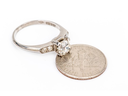 Platinum Vintage Round Diamond Ring, App. 0.98 TCW, Size 5.5