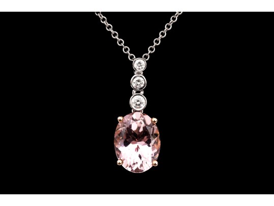 14k White And Rose Gold Lovely Morganite And Diamond Topped Pendant