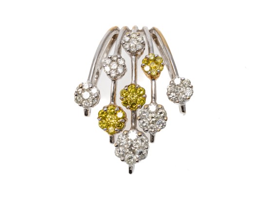 18k Gold Beautiful Yellow And White Diamond Waterfall Cluster Pendant, App. 1.46 TCW