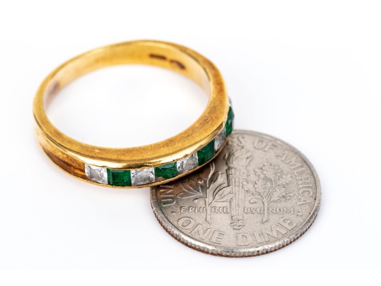 14k Yellow Gold Cz Set Channel Band Ring, Size 7.25