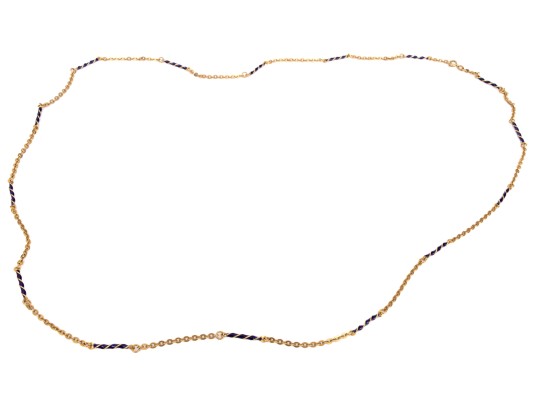 18k Yellow Gold Beautiful Opera Length Flat Curb And Blue Enamel Link Necklace
