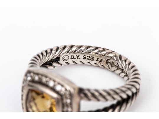 David Yurman Petite Albion Ring Sterling Silver With Citrine And Diamonds, Size 5.5-