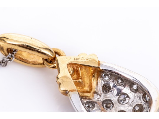 14k Gold Striking Pear Profile Pave Set Diamond Pendant, App. 0.28 TCW, With Chain