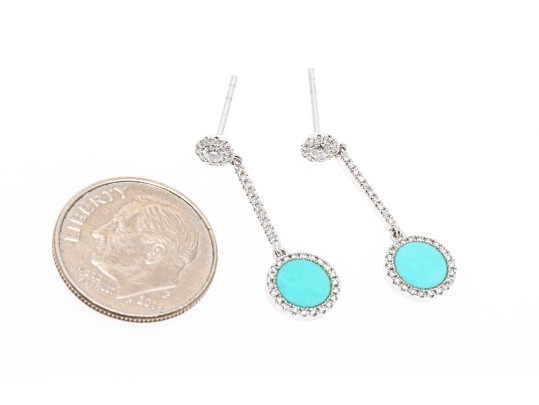 14k White Gold Turquoise And Diamond Drop Pendant Earrings, App. 0.33 TCW