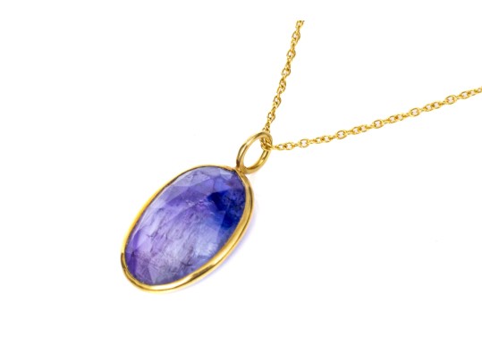14k Yellow Gold Lovely Large Ombre Toned Blue-purple Tanzanite Pendant, With Chain