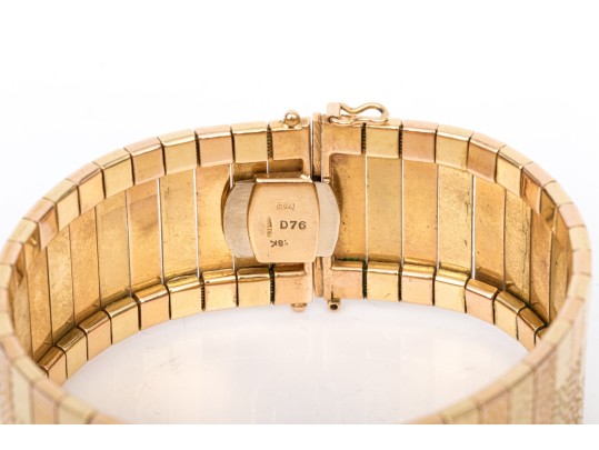 18k Yellow And Rose Gold Ultra Wide Vintage Step Patterned Bracelet