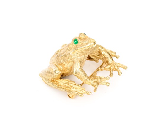Andre Harvey And Donald Pywell 18k Magnificent Emerald Set Sitting Frog Brooch