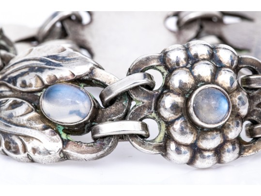 Georg Jensen Sterling Silver And Moonstone Set Bracelet, Pattern #3, Circa 1927