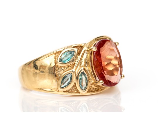 14k Yellow Gold Striking Sunstone And Sapphire Ring, Size 7 