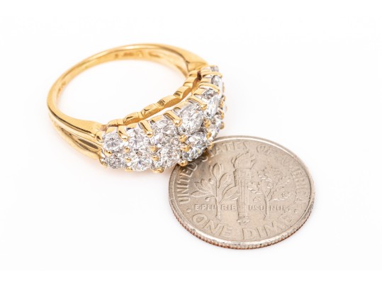 14k Yellow Gold Fabulous Two Row Graduated Diamond Dome Ring, App. 1.12 TCW, Size 6