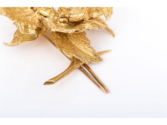 18k Yellow Gold Vintage Diamond Set Floral 