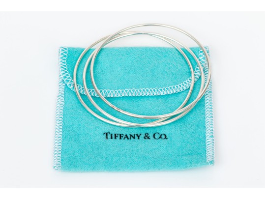 Tiffany & Co. Elsa Peretti Sterling Silver Simple Set Of Three Narrow Slip On Bangle Bracelets