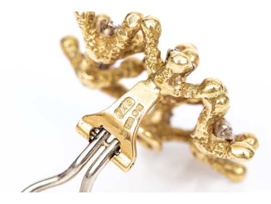 18k Yellow Gold Vintage Brutalist Diamond Set Cluster Earrings, App. 0.60 TCW