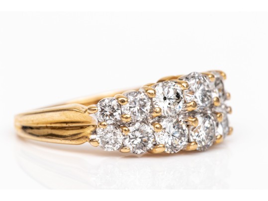 14k Yellow Gold Fabulous Two Row Graduated Diamond Dome Ring, App. 1.12 TCW, Size 6