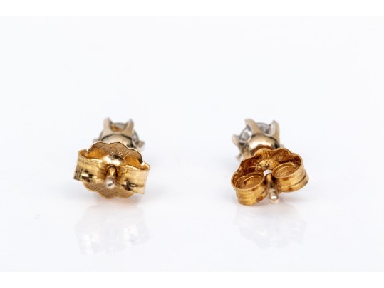 14k Yellow Gold Round Brilliant Diamond Stud Earrings, App. 0.25 TCW