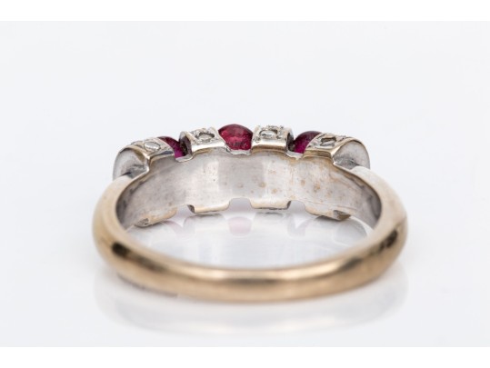 14k White Gold Size Oval Synthetic Ruby And Diamond Bar Set Ring, Size 6.5