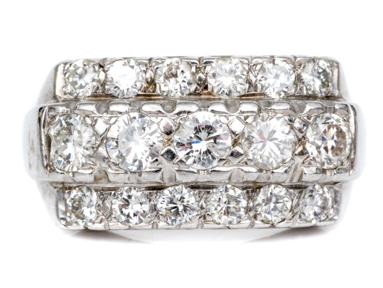 14k White Gold Vintage Diamond Dome Ring, App. 1.18 TCW, Size 5.25