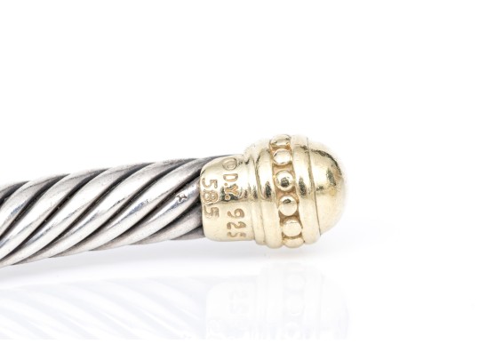 David Yurman Sterling Silver And 14k Simple Cable Cuff Bracelet