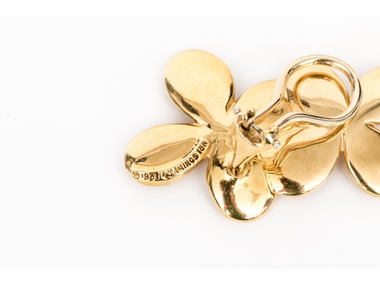Angela Cummings 18k Yellow Gold Spectacular Vintage Brushed Double Flower Earrings