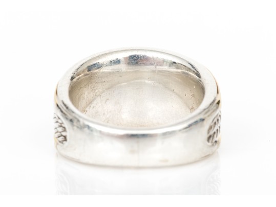 David Yurman Sterling Silver And 18k Yellow Gold Twisted Motif Dome Ring, Size 6.5