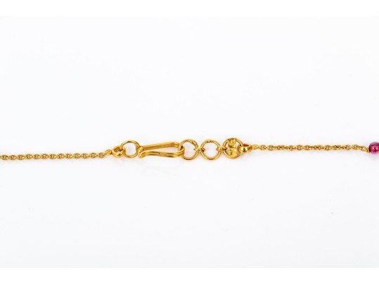 22k Yellow Gold Lovely Multi Stone Bead And Fine Chain Link Necklace