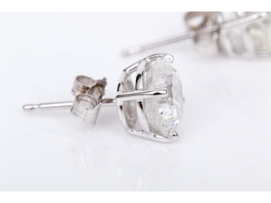 14k White Gold Round Brilliiant Cut Diamond Stud Earrings, App. 2.58 TCW, See Note