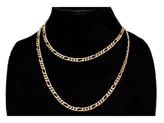 18k Yellow Gold Opera Length Heavy Figaro Style Chain