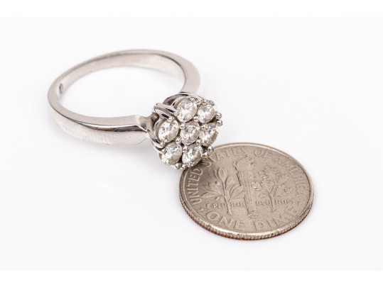 18k White Gold Pretty Round Diamond Cluster Ring, App. 0.70 TCW, Size 7