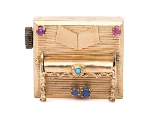 14k Yellow Gold Vintage Working Player Piano Brooch