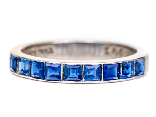 14k White Gold Square Cut Blue Sapphire Band Ring, App. 1.15 TCW, Size 8