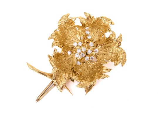 18k Yellow Gold Vintage Diamond Set Floral 