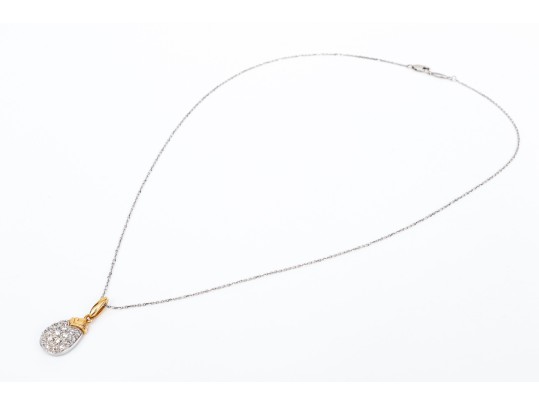 14k Gold Striking Pear Profile Pave Set Diamond Pendant, App. 0.28 TCW, With Chain