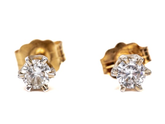 14k Yellow Gold Round Brilliant Diamond Stud Earrings, App. 0.25 TCW