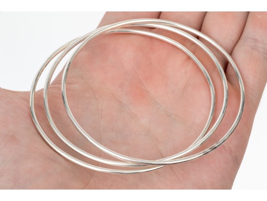 Tiffany & Co. Elsa Peretti Sterling Silver Simple Set Of Three Narrow Slip On Bangle Bracelets