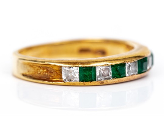 14k Yellow Gold Cz Set Channel Band Ring, Size 7.25